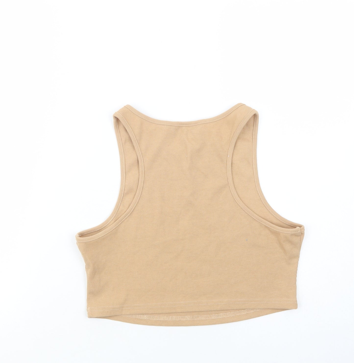 SheIn Womens Beige  Polyester Cropped Tank Size L Boat Neck - Stay Sweet