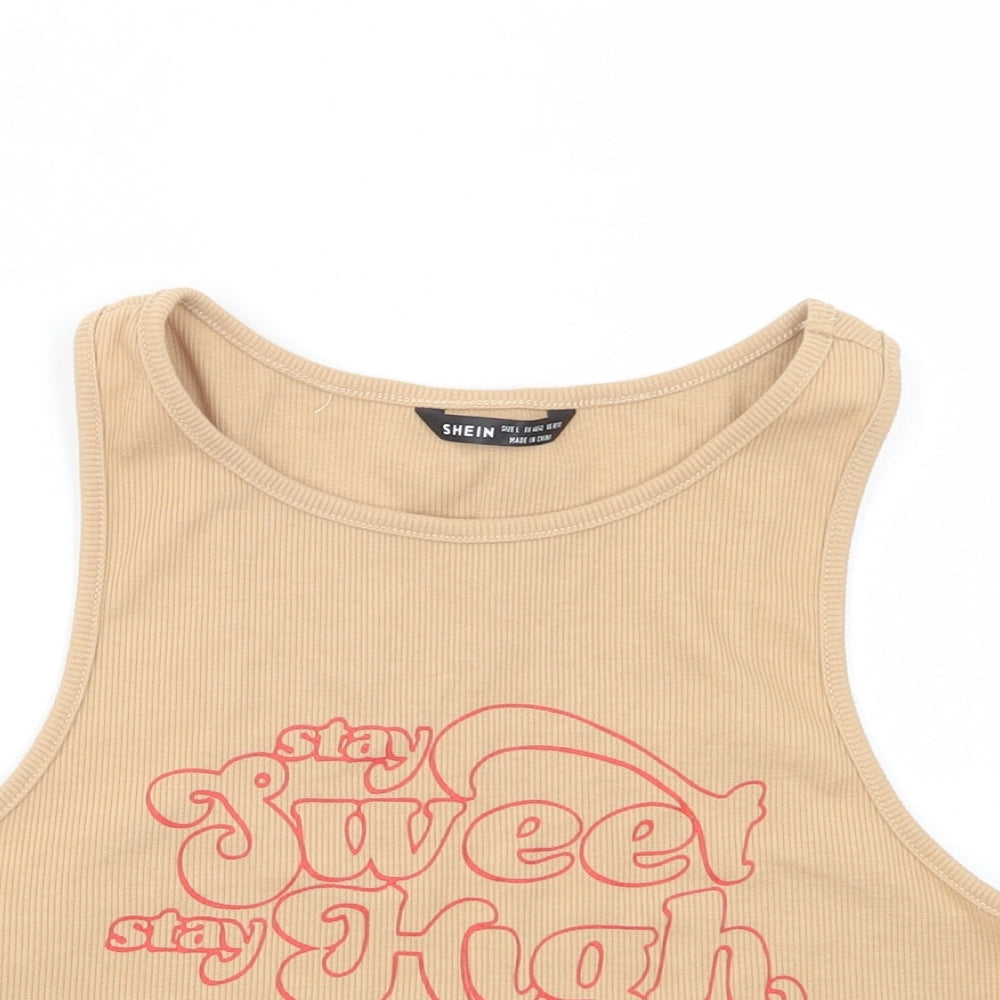 SheIn Womens Beige  Polyester Cropped Tank Size L Boat Neck - Stay Sweet