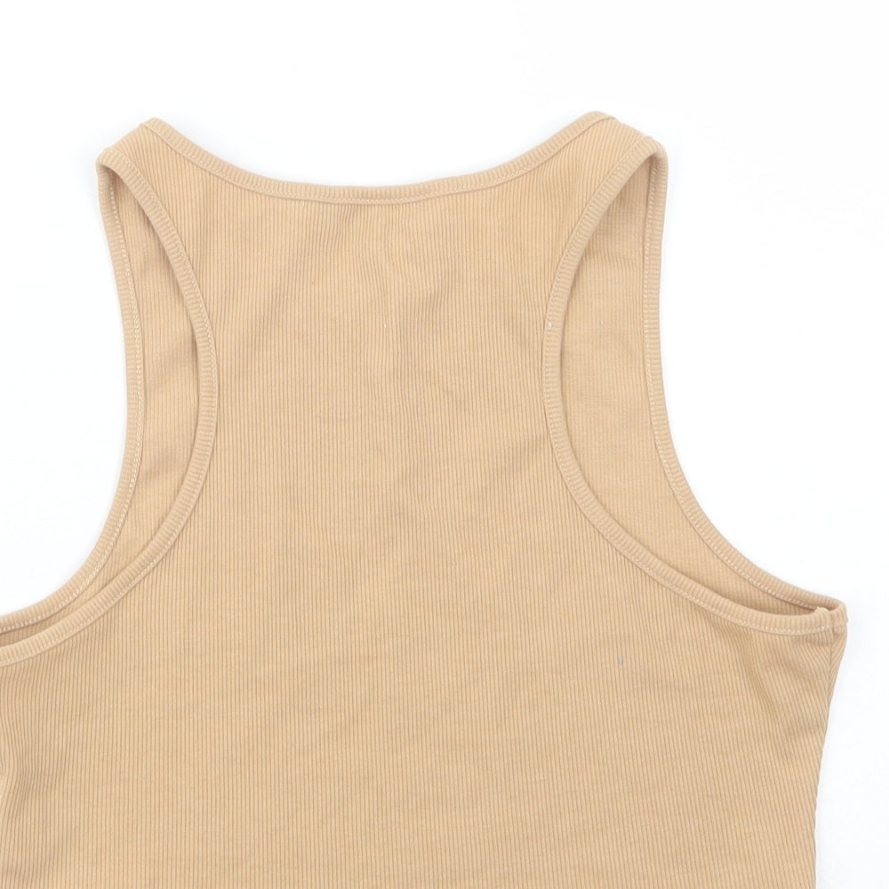 SheIn Womens Beige  Polyester Cropped Tank Size L Boat Neck - Stay Sweet
