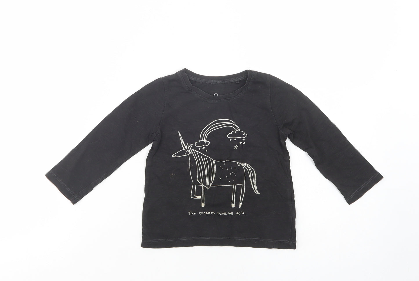 NEXT Baby Black  Cotton Basic T-Shirt Size 12-18 Months Crew Neck Pullover - Unicorn