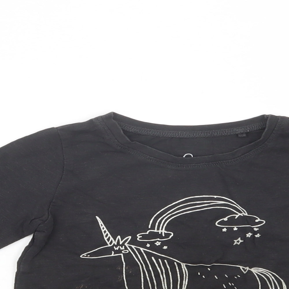 NEXT Baby Black  Cotton Basic T-Shirt Size 12-18 Months Crew Neck Pullover - Unicorn