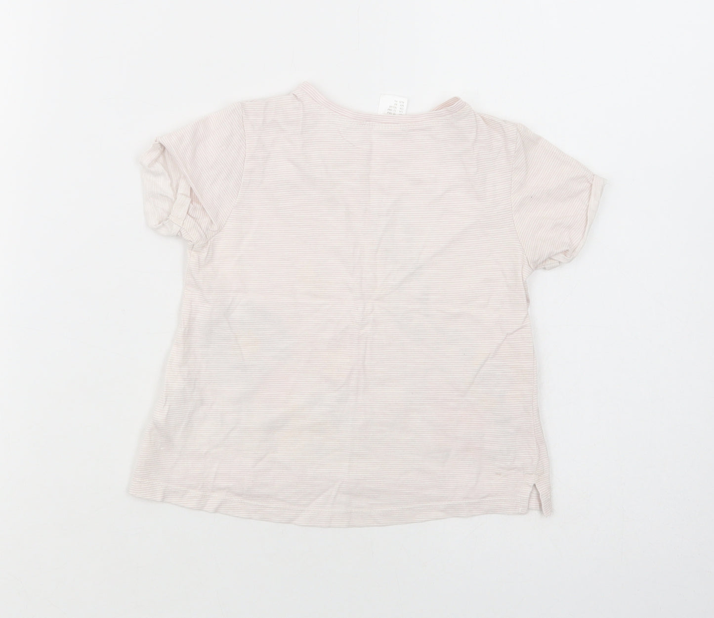 H&M Baby Pink Striped Cotton Pullover T-Shirt Size 12-18 Months Crew Neck Pullover - Giraffe And Flowers