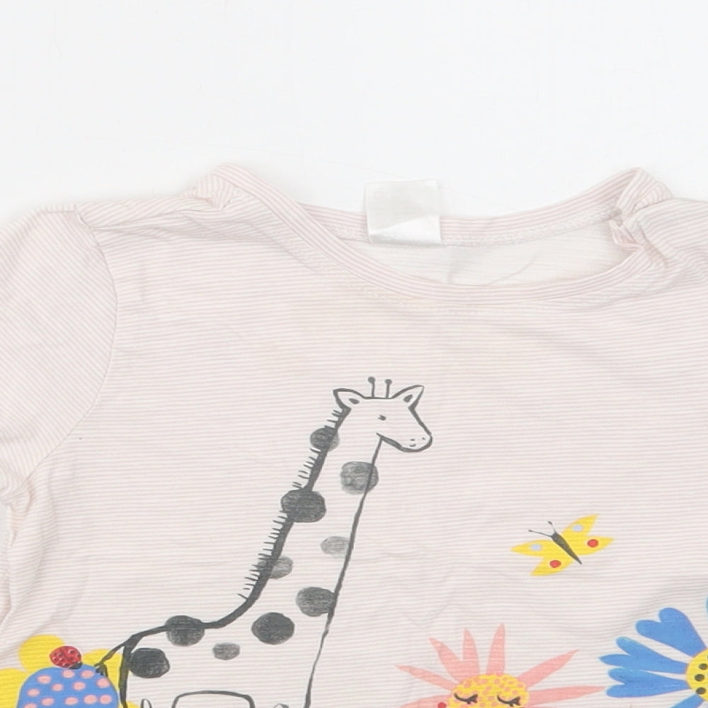 H&M Baby Pink Striped Cotton Pullover T-Shirt Size 12-18 Months Crew Neck Pullover - Giraffe And Flowers