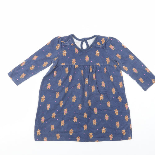George Baby Blue Geometric Cotton A-Line  Size 12-18 Months  Crew Neck Button - Teddy Bear Print