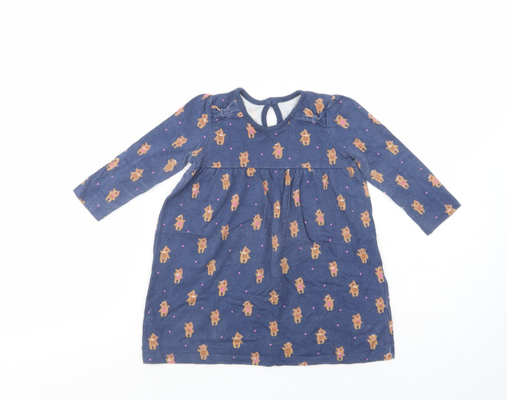 George Baby Blue Geometric Cotton A-Line Size 12-18 Months Crew Neck Button - Teddy Bear Print
