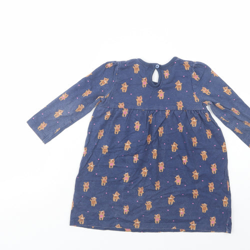 George Baby Blue Geometric Cotton A-Line  Size 12-18 Months  Crew Neck Button - Teddy Bear Print