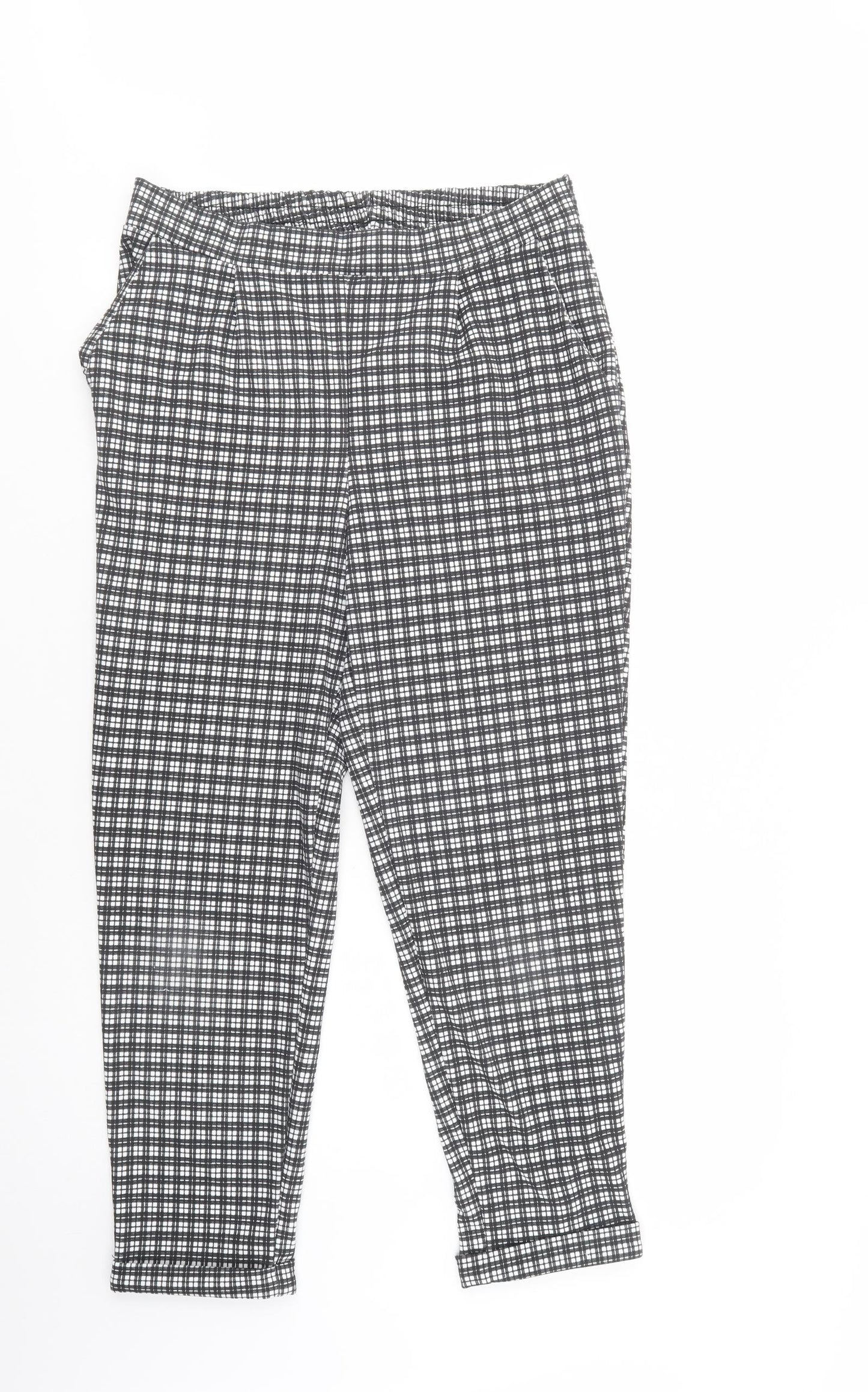Primark Womens Black Plaid Polyester Trousers  Size 14 L29 in Regular