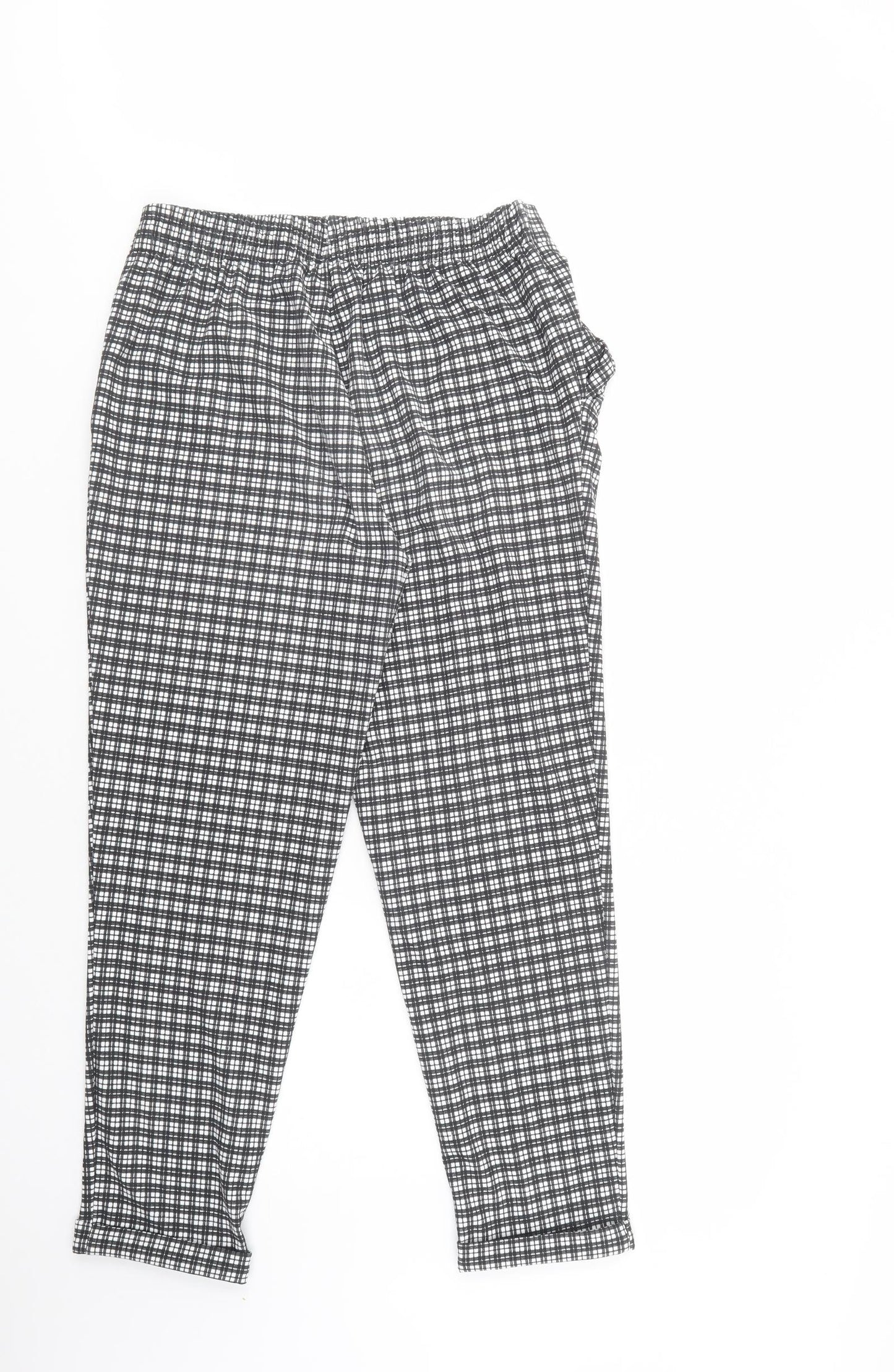 Primark Womens Black Plaid Polyester Trousers  Size 14 L29 in Regular