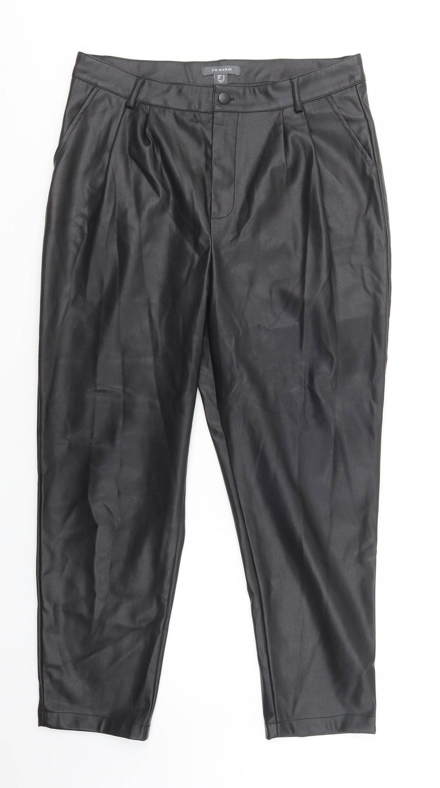 Primark Womens Black  Polyester Trousers  Size 16 L28 in Regular Button