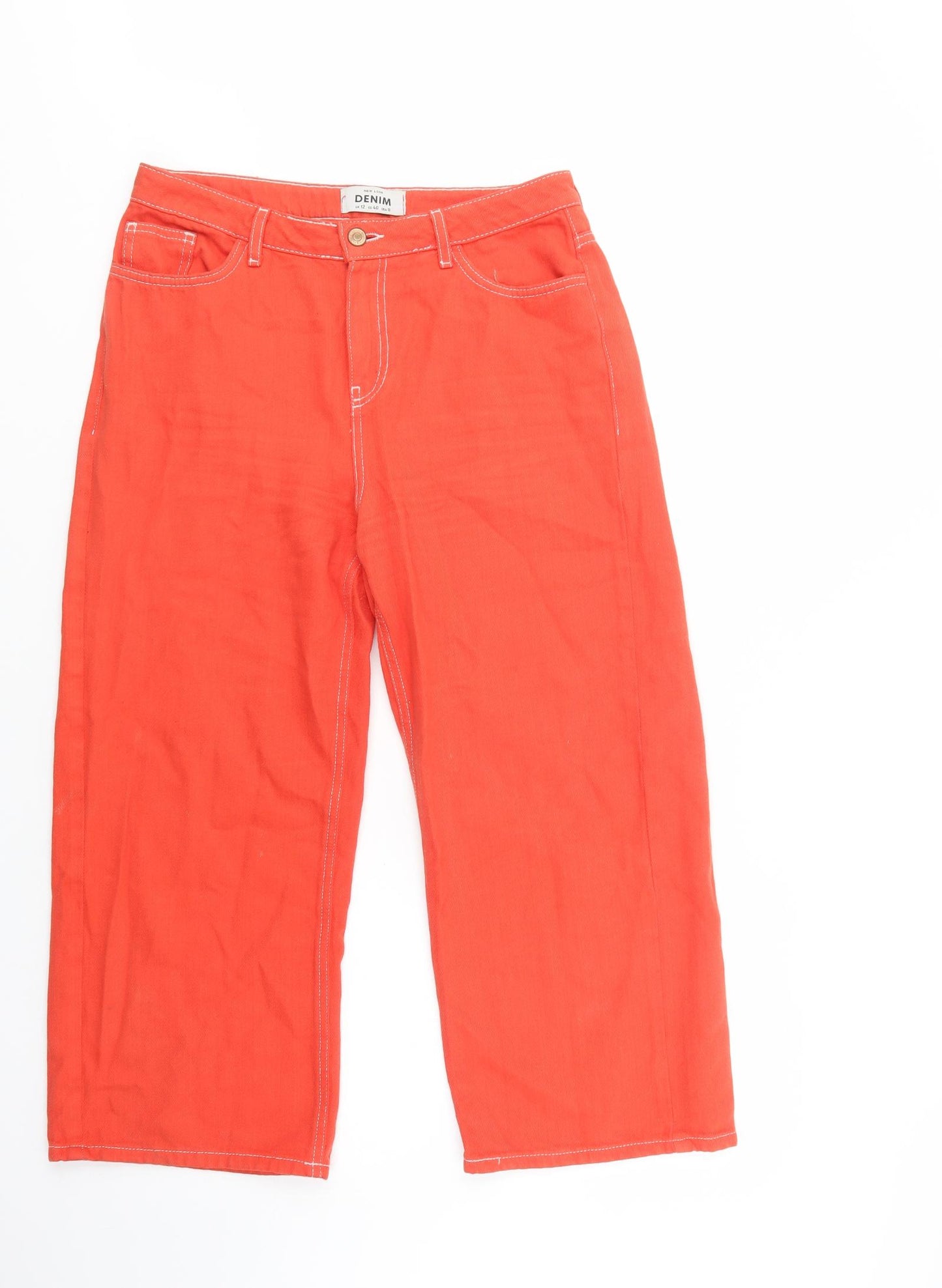 New Look Womens Red  Cotton Cropped Trousers Size 12 L25 in Regular Button