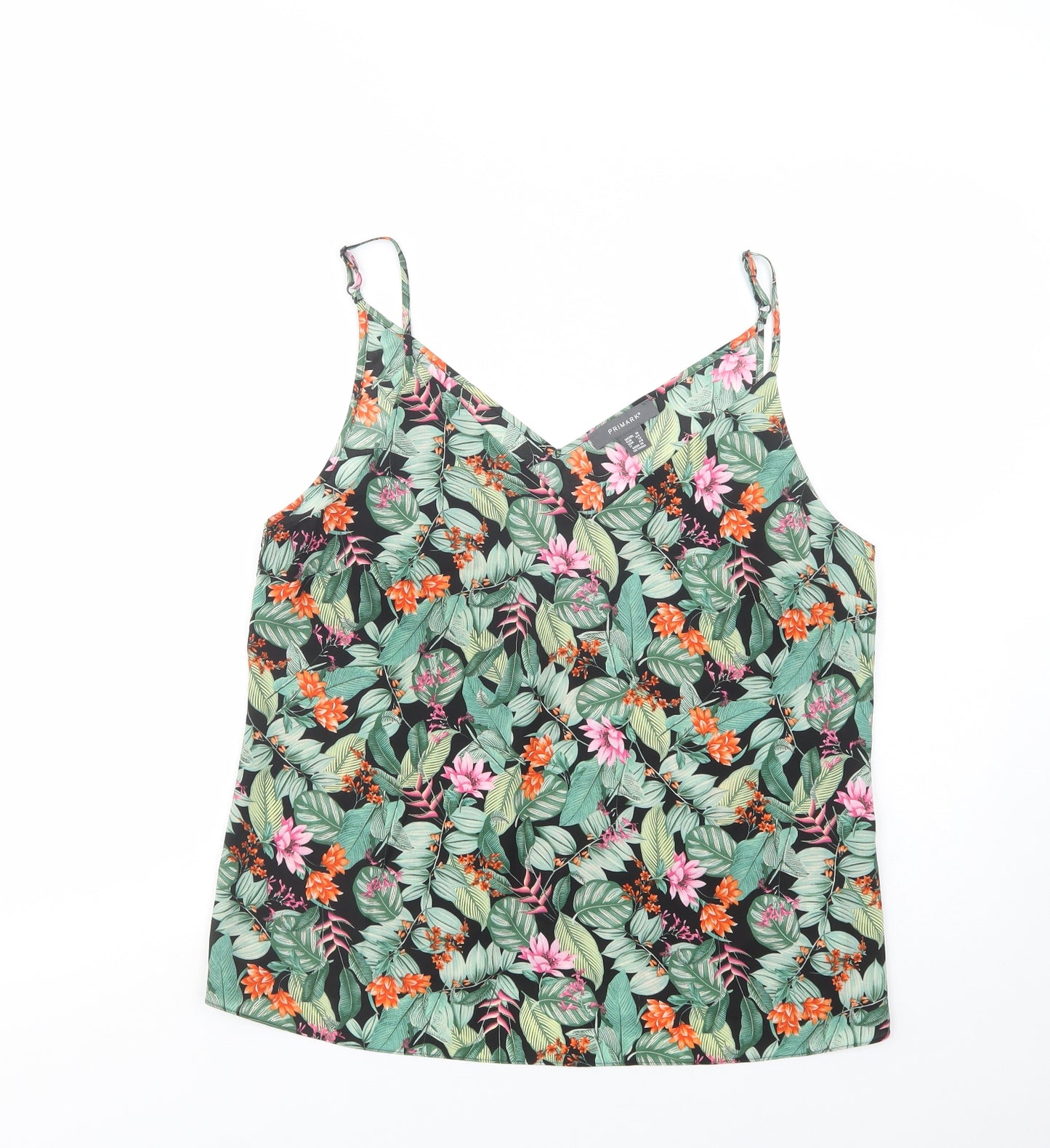 Primark Womens Green Floral Polyester Camisole Blouse Size 16 V-Neck