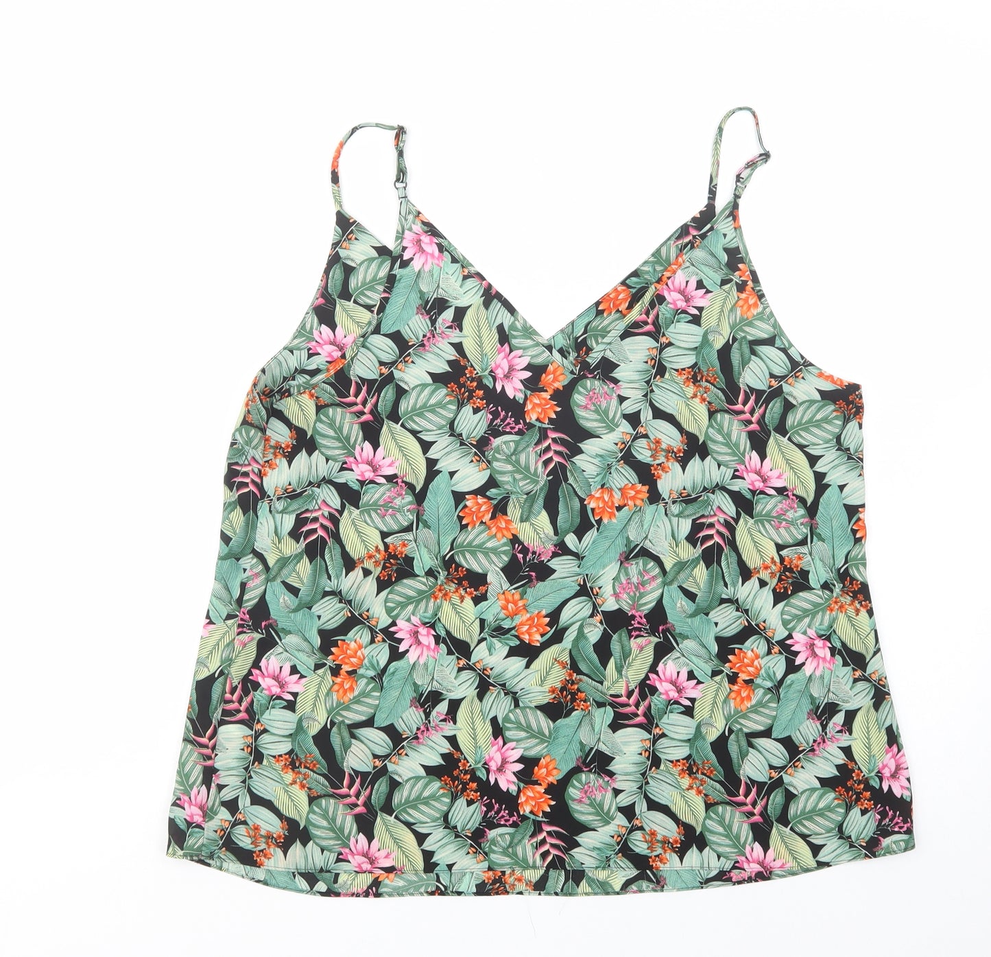 Primark Womens Green Floral Polyester Camisole Blouse Size 16 V-Neck