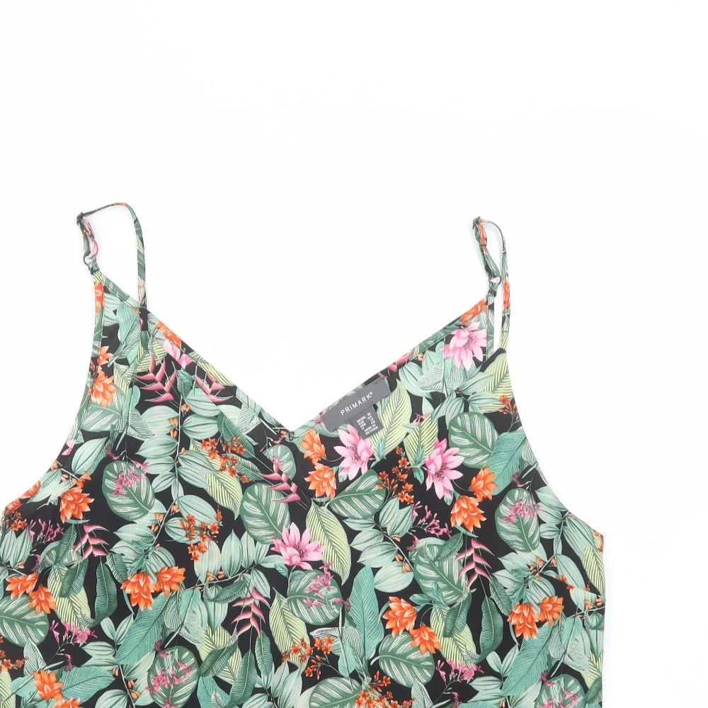 Primark Womens Green Floral Polyester Camisole Blouse Size 16 V-Neck