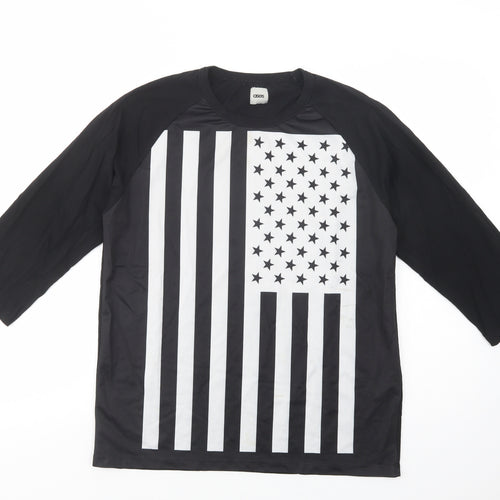 ASOS Womens Black  Cotton Basic Blouse Size L Crew Neck - Stars