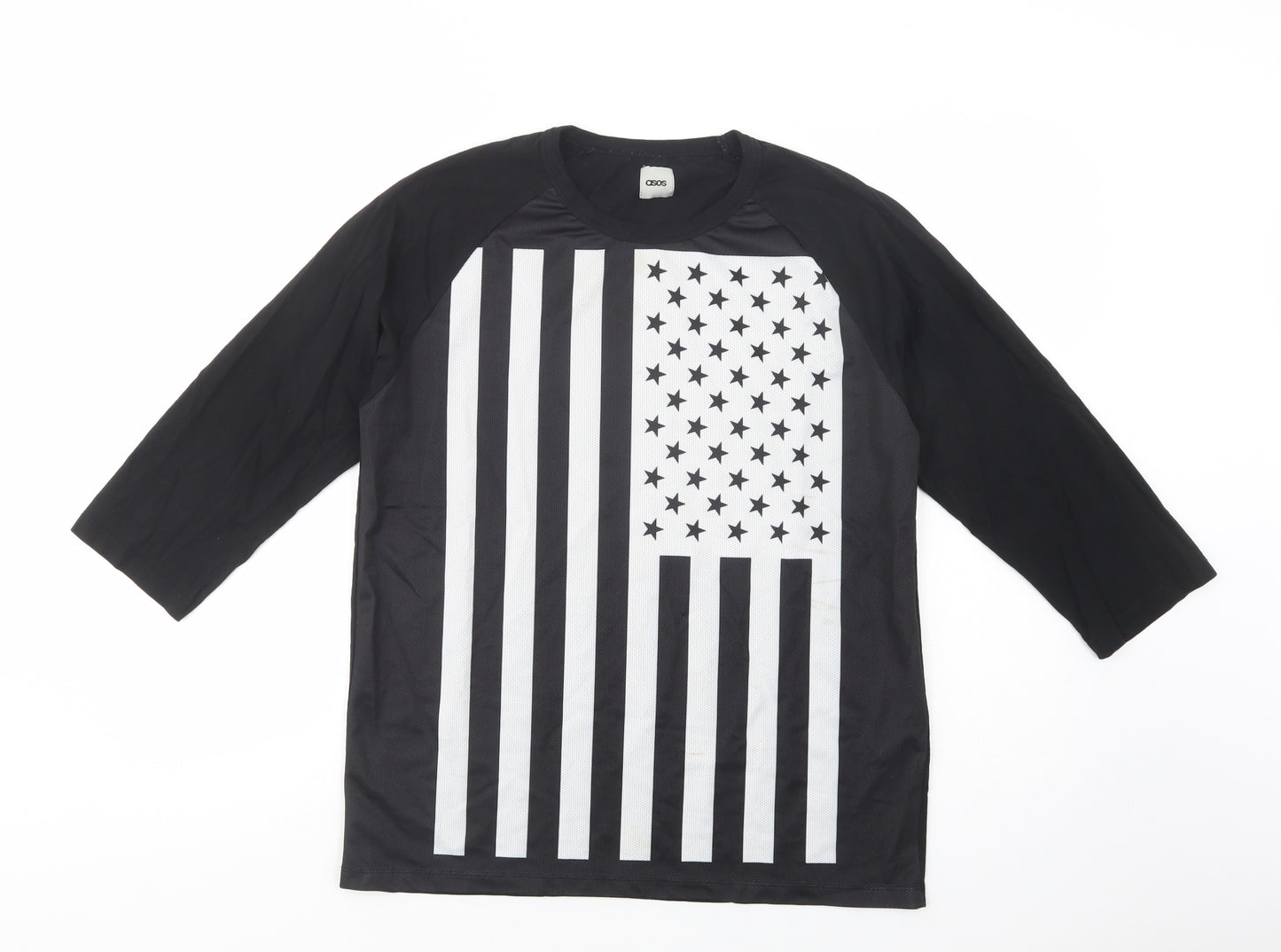 ASOS Womens Black  Cotton Basic Blouse Size L Crew Neck - Stars
