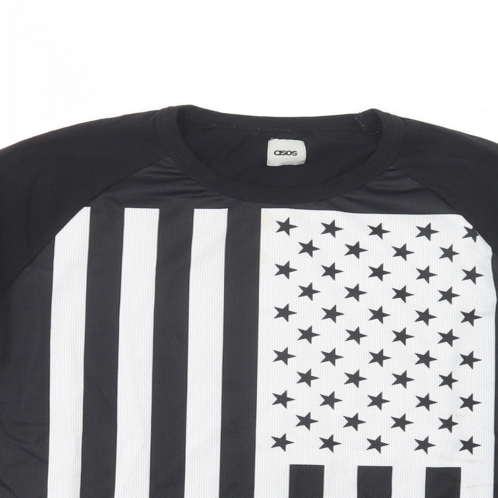 ASOS Womens Black  Cotton Basic Blouse Size L Crew Neck - Stars