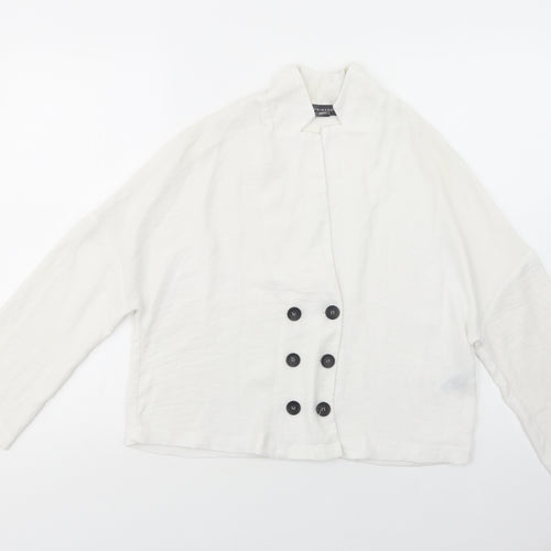 Primark Womens White  Polyester Basic Button-Up Size 8 Collared