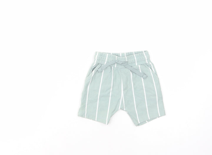 NEXT Baby Green Striped Cotton Cropped Trousers Size 6-9 Months  Drawstring