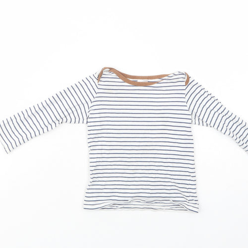 H&M Baby White Striped Cotton Basic T-Shirt Size 6-9 Months Boat Neck Pullover