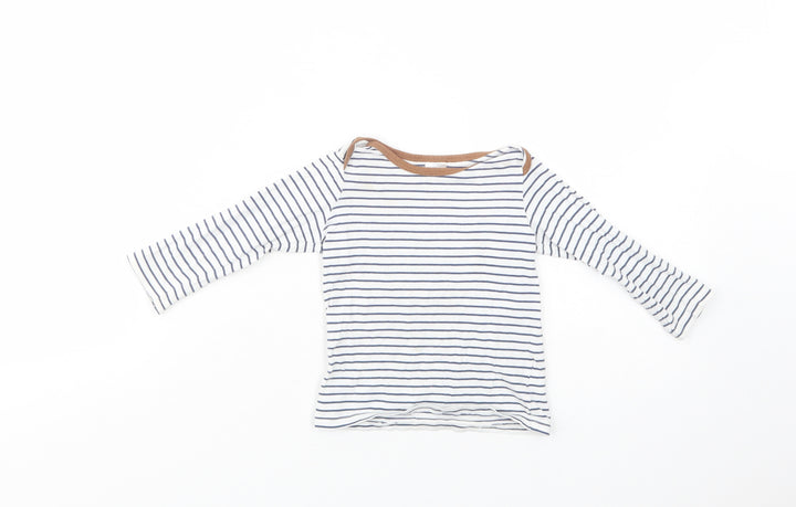 H&M Baby White Striped Cotton Basic T-Shirt Size 6-9 Months Boat Neck Pullover