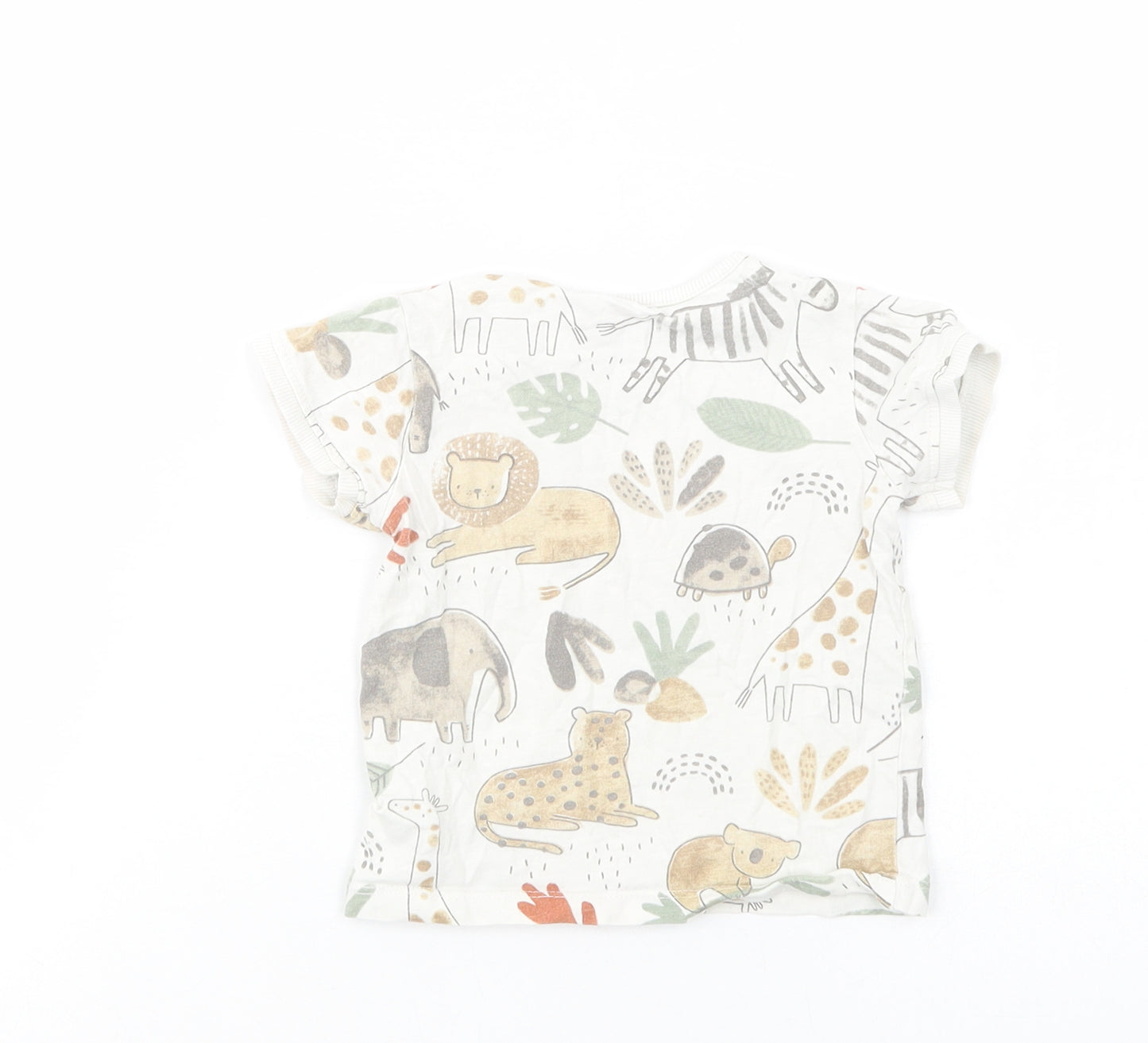 TU Baby White Geometric Cotton Camisole T-Shirt Size 9-12 Months Crew Neck Snap - Wild Aninmals Print