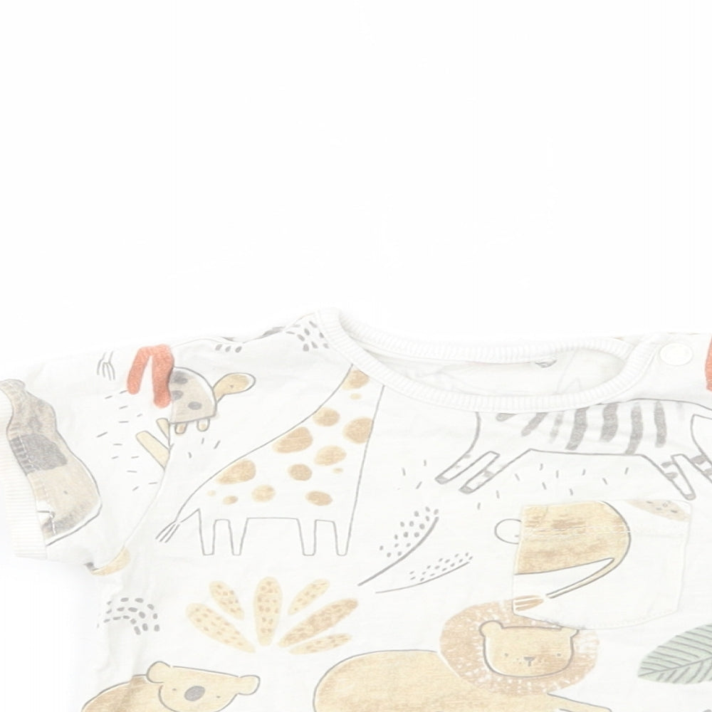 TU Baby White Geometric Cotton Camisole T-Shirt Size 9-12 Months Crew Neck Snap - Wild Aninmals Print