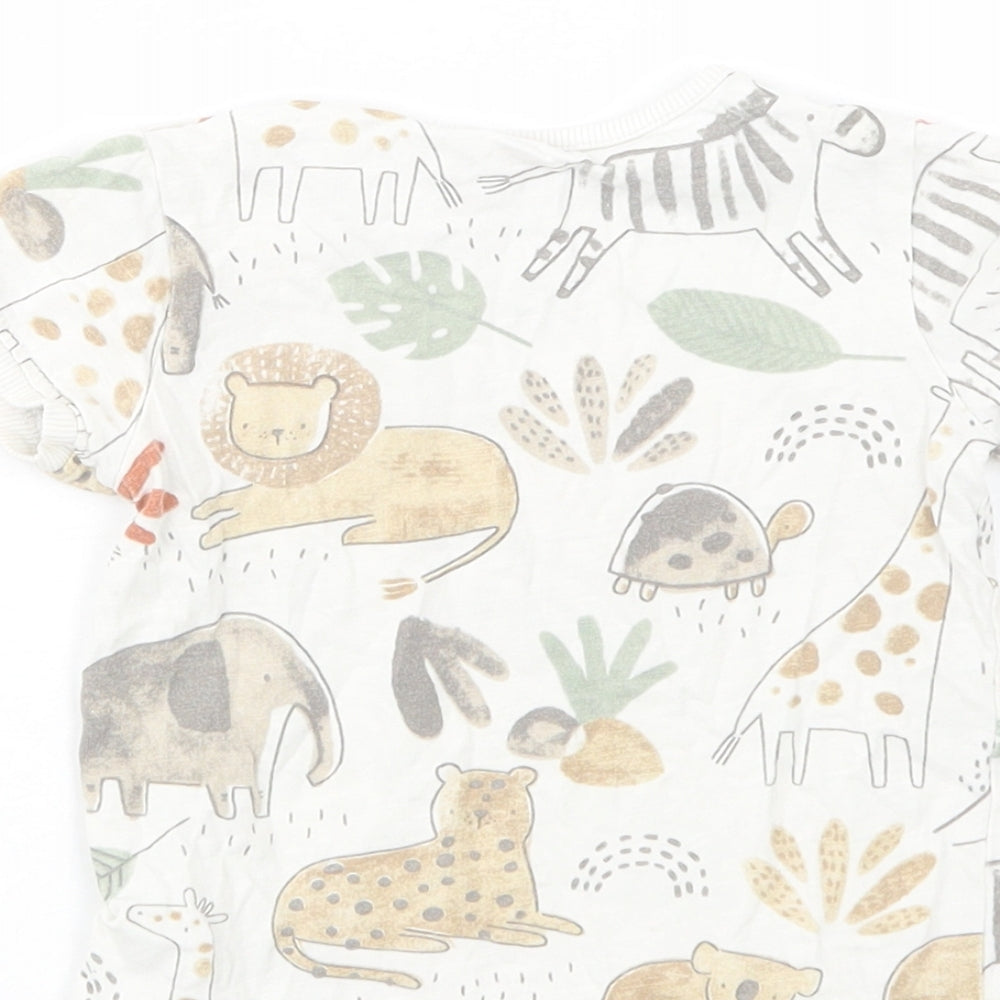TU Baby White Geometric Cotton Camisole T-Shirt Size 9-12 Months Crew Neck Snap - Wild Aninmals Print