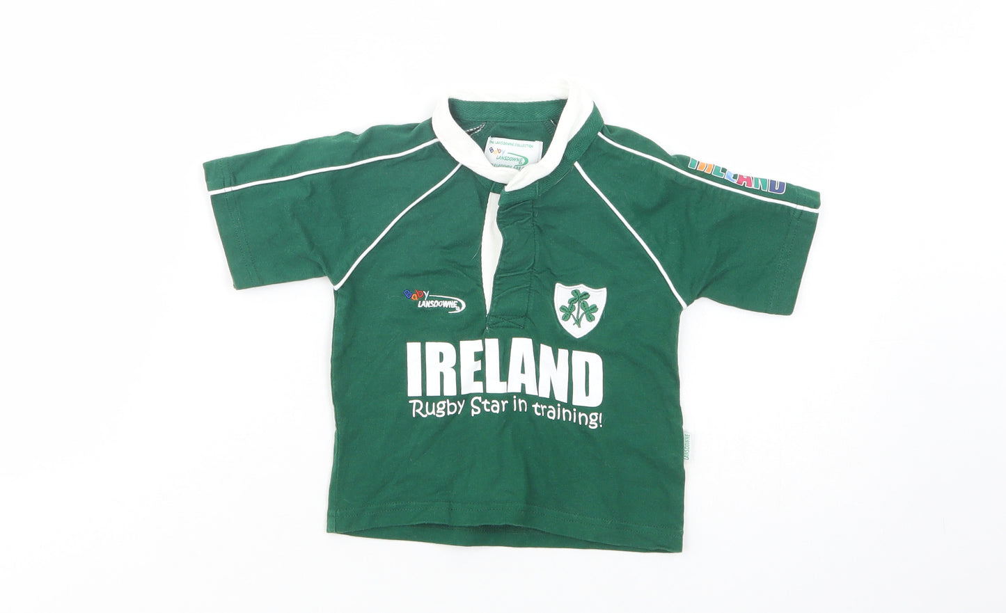 Lansdowne Baby Green  Cotton Pullover Polo Size 9-12 Months Collared Button - Irish Rugby