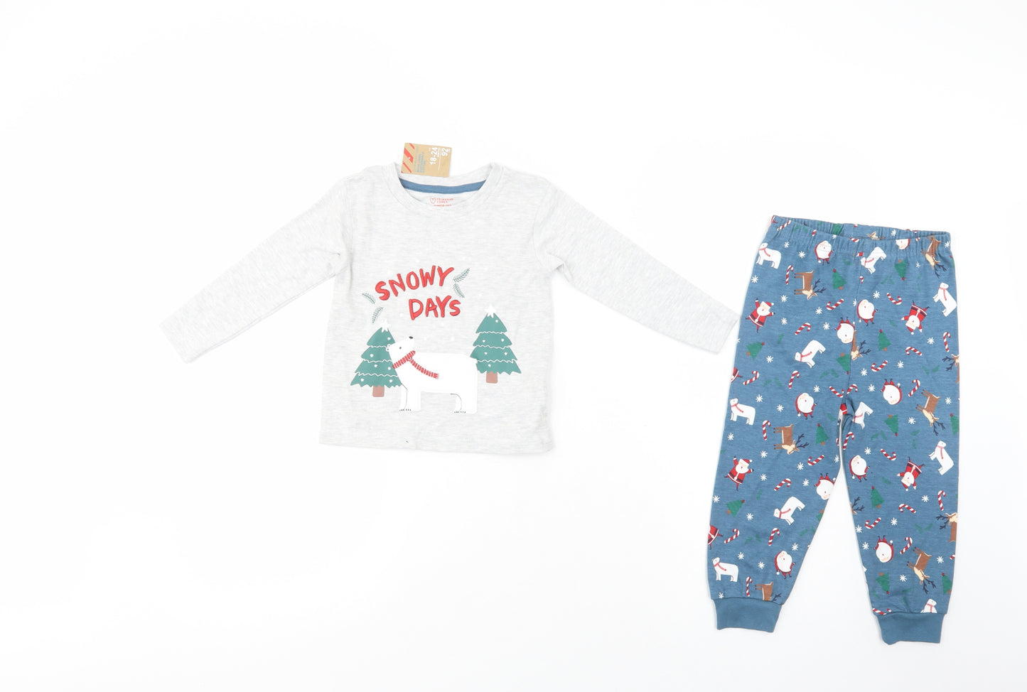 Primark Baby Grey Geometric Cotton  Pyjama Set Size 18-24 Months  Pullover - Christmas