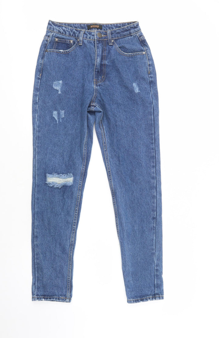 Misspap Womens Blue Cotton Skinny Jeans Size 8 L31 in Regular Button
