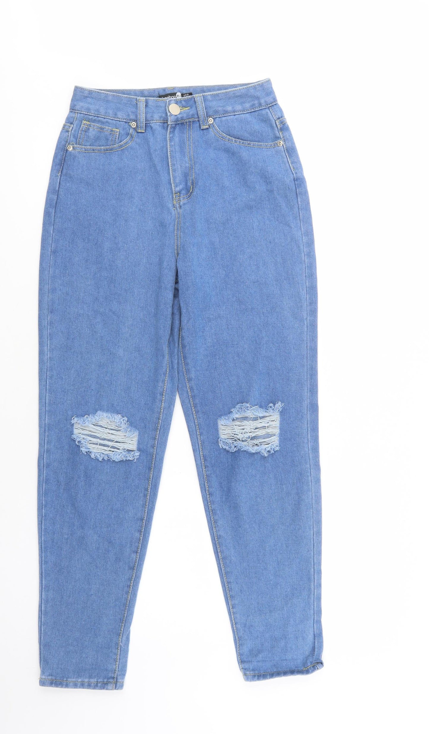 Boohoo Womens Blue  Cotton Mom Jeans Size 6 L30 in Regular Button