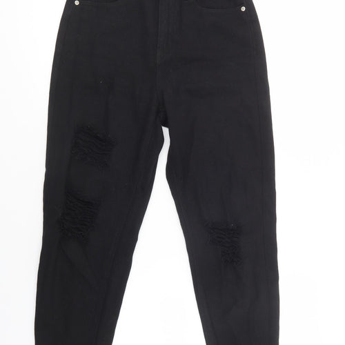 Boohoo Womens Black  Cotton Mom Jeans Size 6 L28 in Regular Button