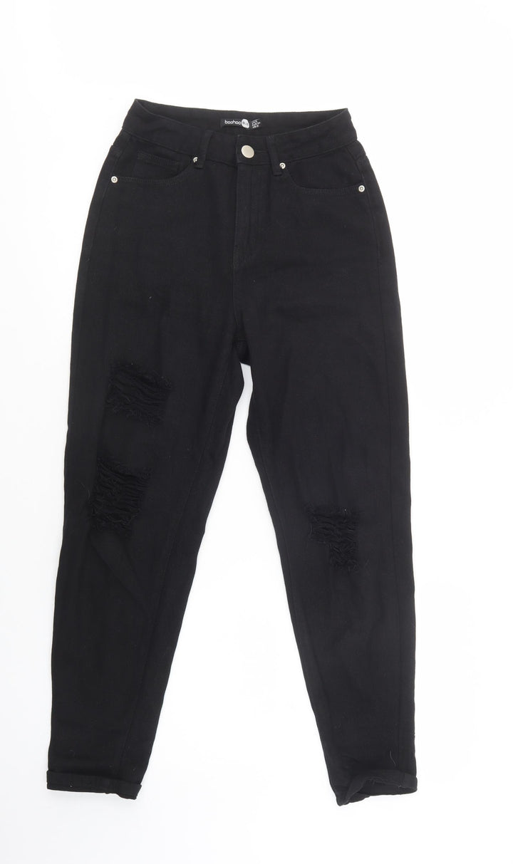 Boohoo Womens Black Cotton Mom Jeans Size 6 L28 in Regular Button