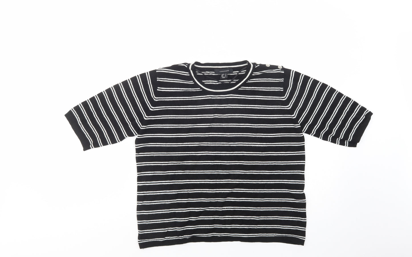 Atmosphere Womens Black Crew Neck Striped Viscose Pullover Jumper Size 18