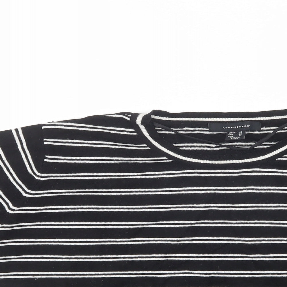 Atmosphere Womens Black Crew Neck Striped Viscose Pullover Jumper Size 18