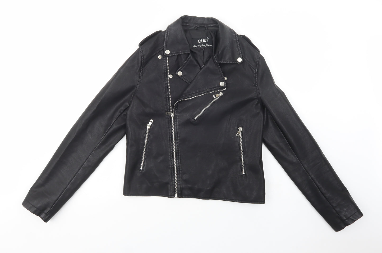 Quiz Womens Black   Biker Jacket Size 14  Zip