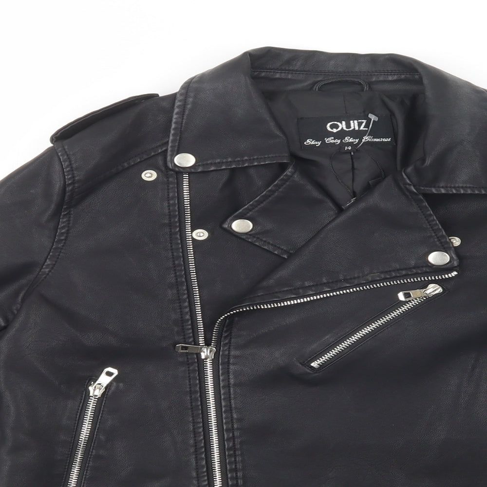 Quiz Womens Black   Biker Jacket Size 14  Zip