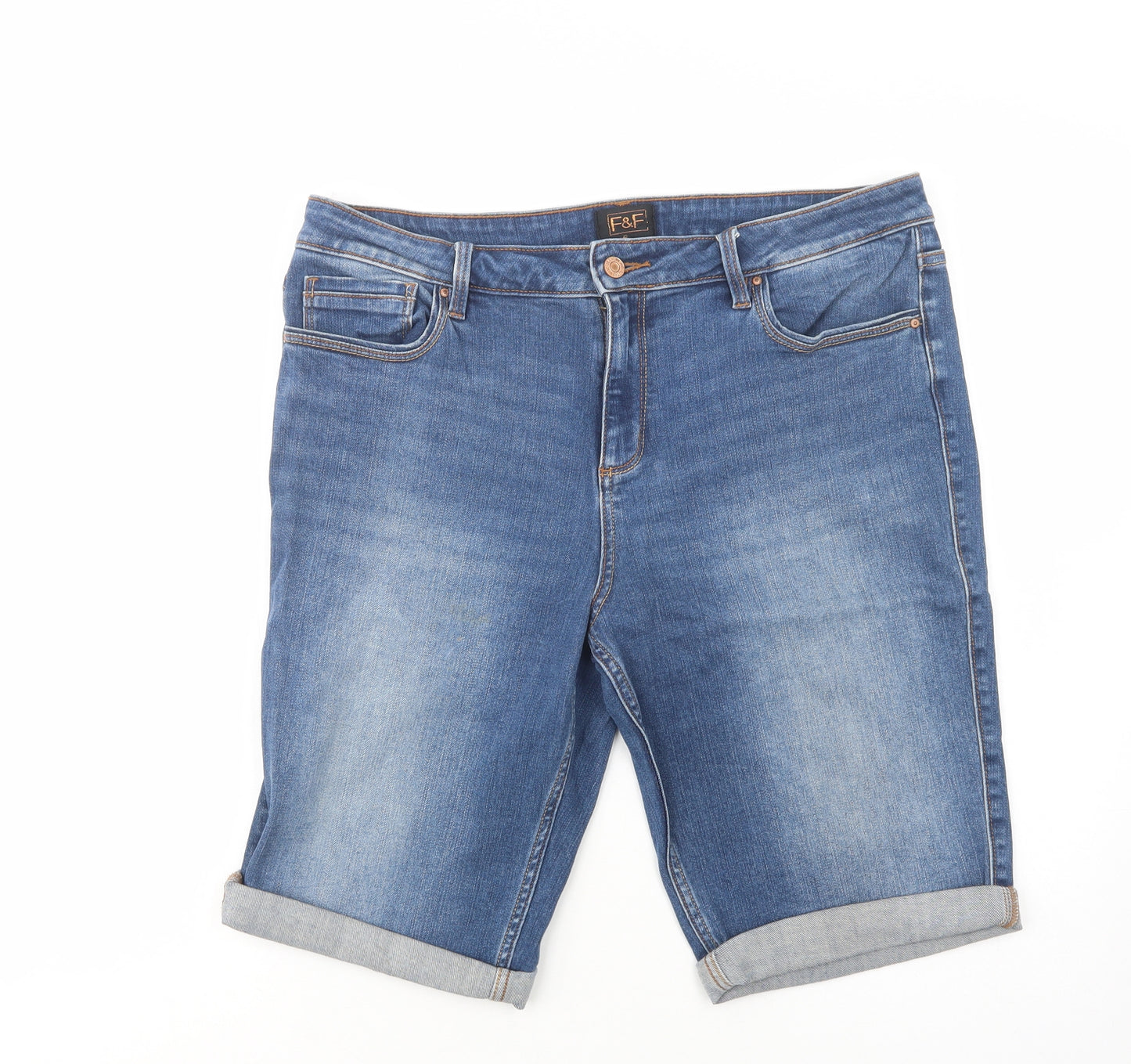 F&F Womens Blue  Cotton Chino Shorts Size 16 L13 in Regular Button