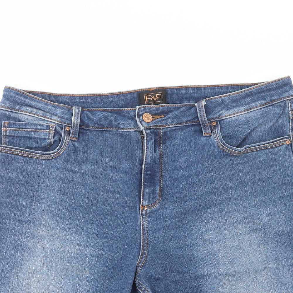 F&F Womens Blue  Cotton Chino Shorts Size 16 L13 in Regular Button