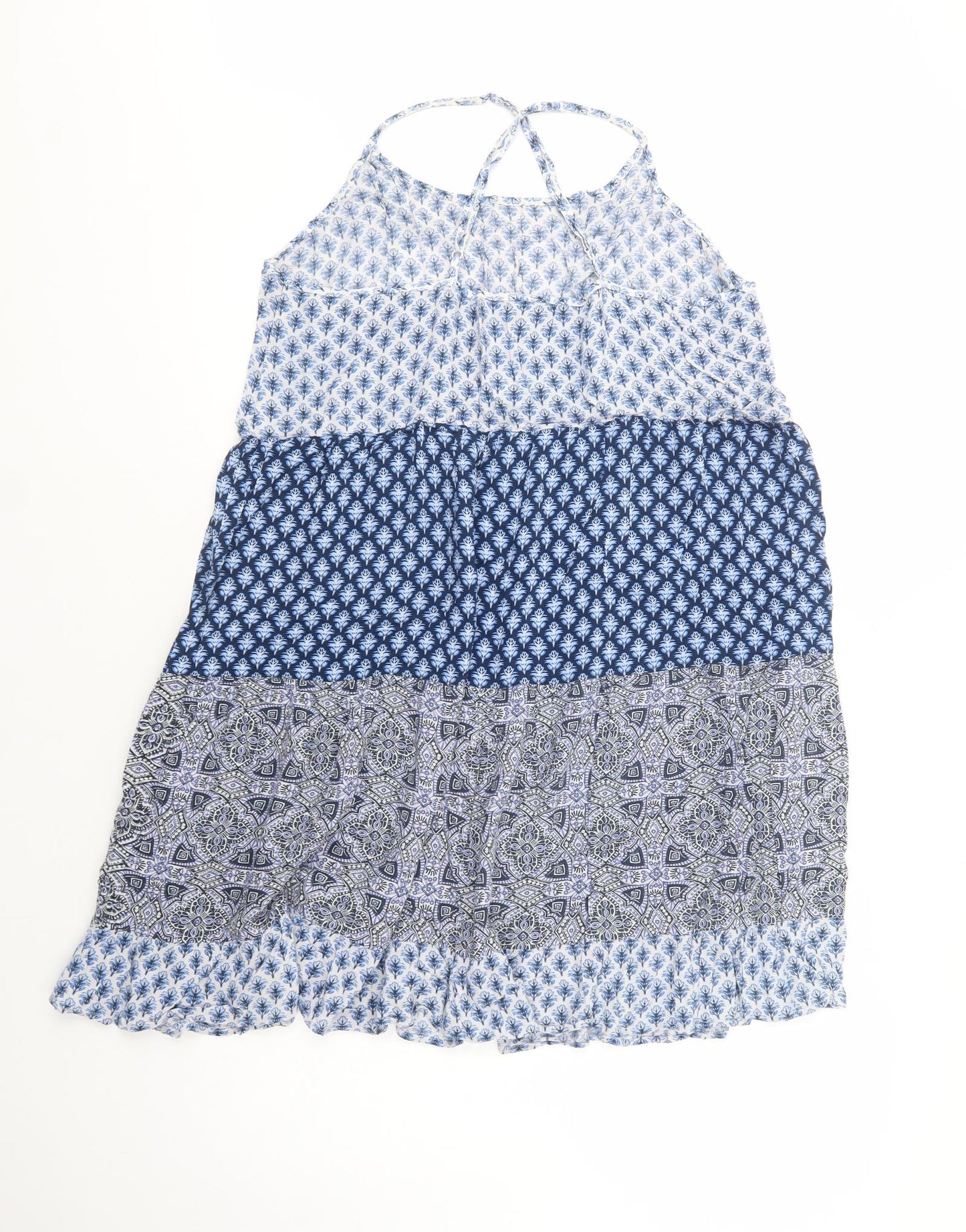 NEXT Womens Blue Geometric Viscose Tank Dress  Size 20  Round Neck Pullover