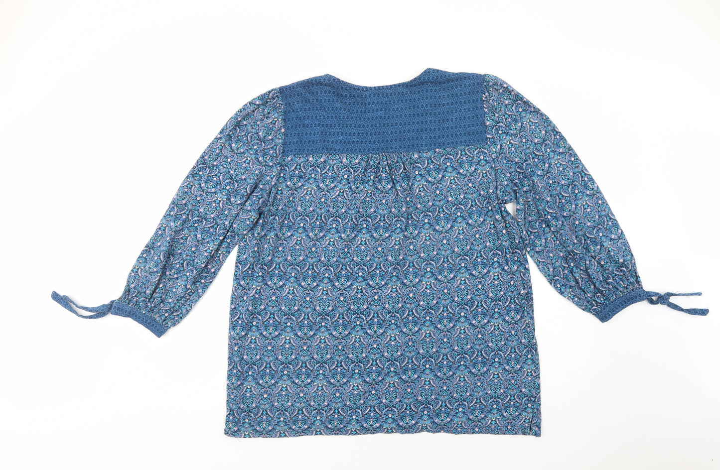 Monsoon Womens Blue Paisley Cotton Tunic Button-Up Size L Scoop Neck