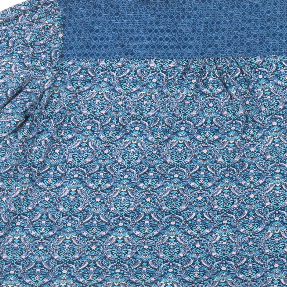 Monsoon Womens Blue Paisley Cotton Tunic Button-Up Size L Scoop Neck