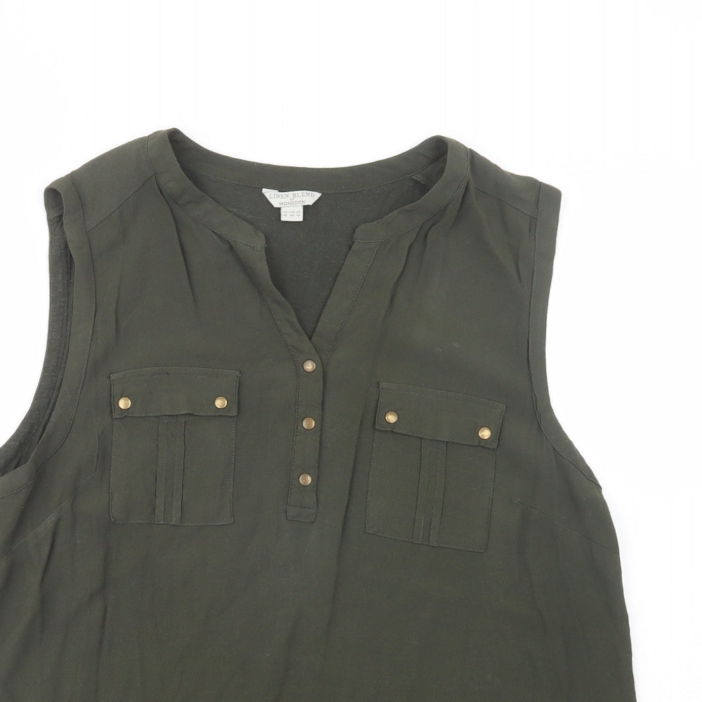 Monsoon Womens Green  Viscose Basic Tank Size 18 V-Neck