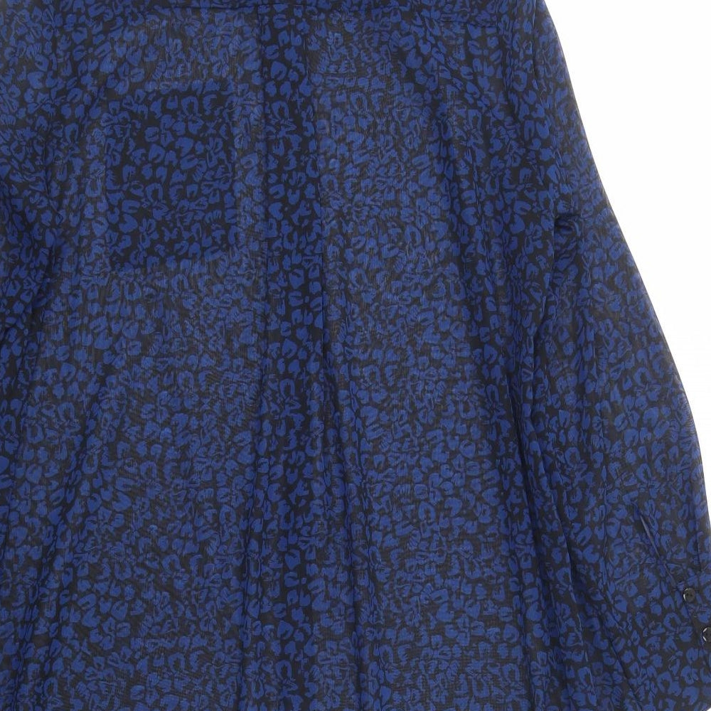 Monsoon Womens Black Animal Print Polyester Tunic Button-Up Size L Collared