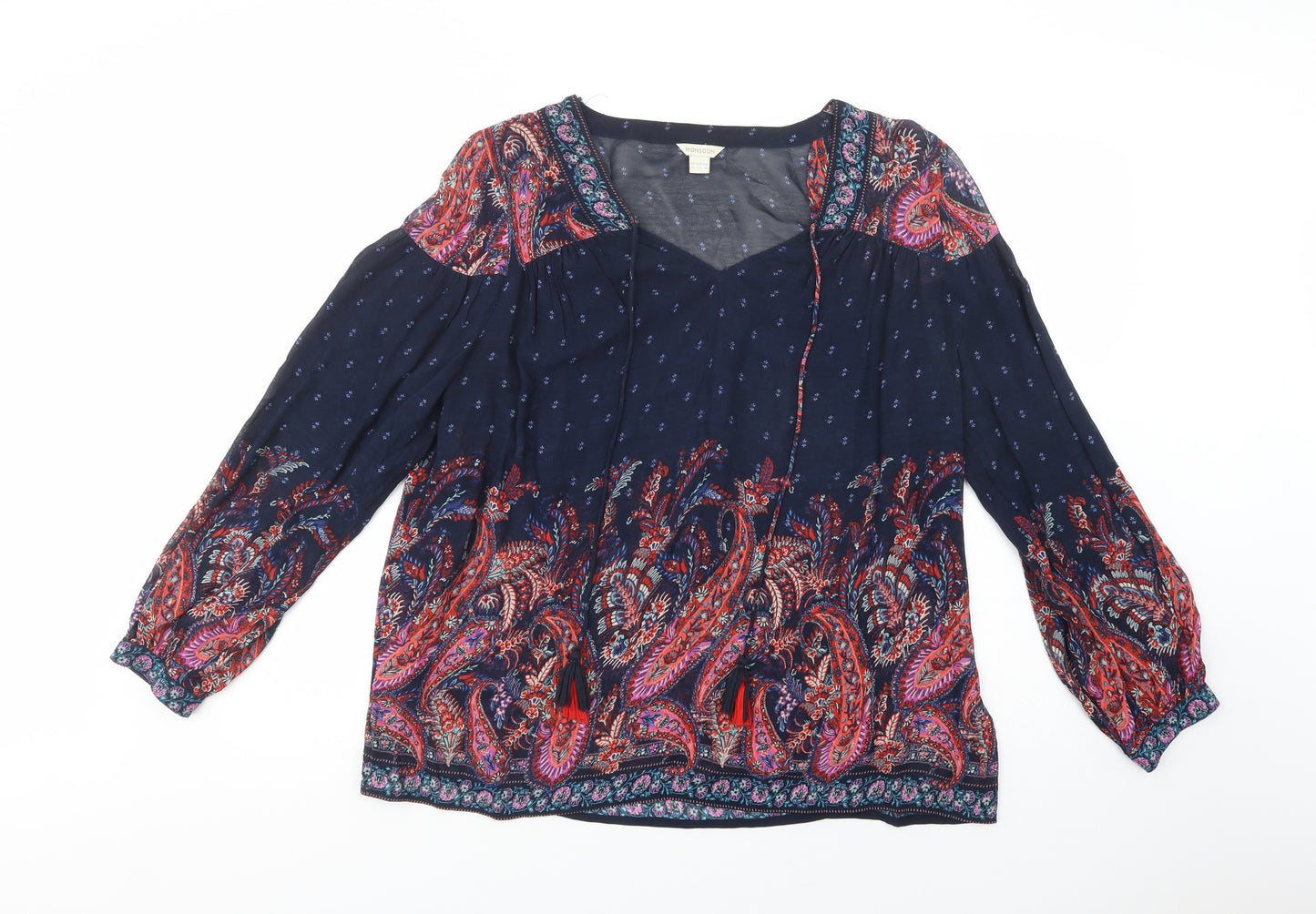 Monsoon Womens Blue Paisley Viscose Basic Blouse Size 16 V-Neck
