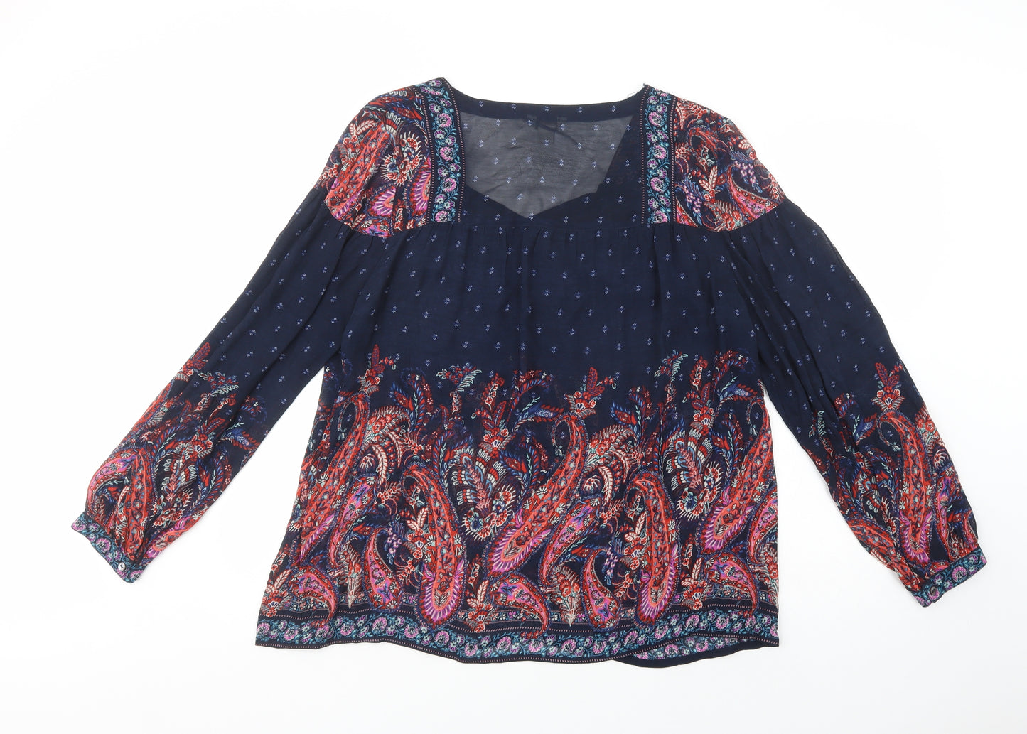 Monsoon Womens Blue Paisley Viscose Basic Blouse Size 16 V-Neck