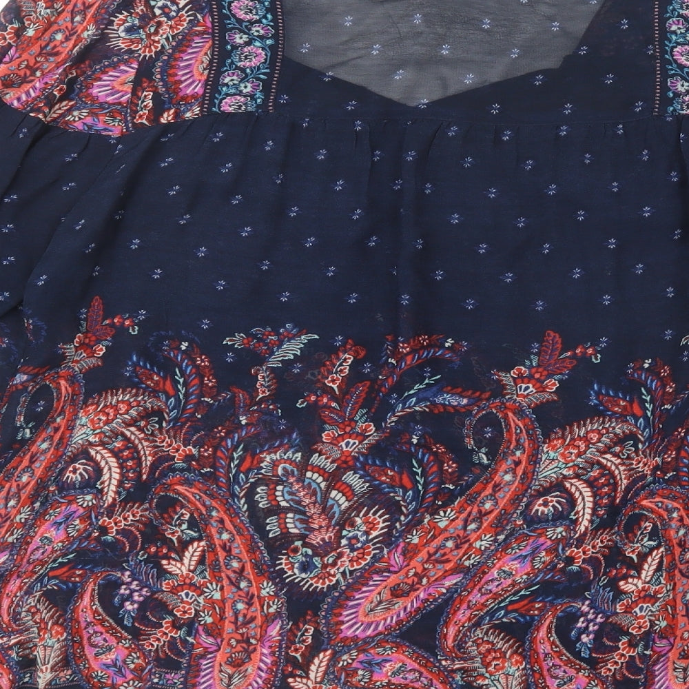 Monsoon Womens Blue Paisley Viscose Basic Blouse Size 16 V-Neck