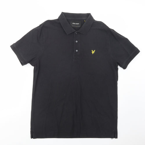 Lyle & Scott Mens Black  Cotton  Polo Size L Collared Button