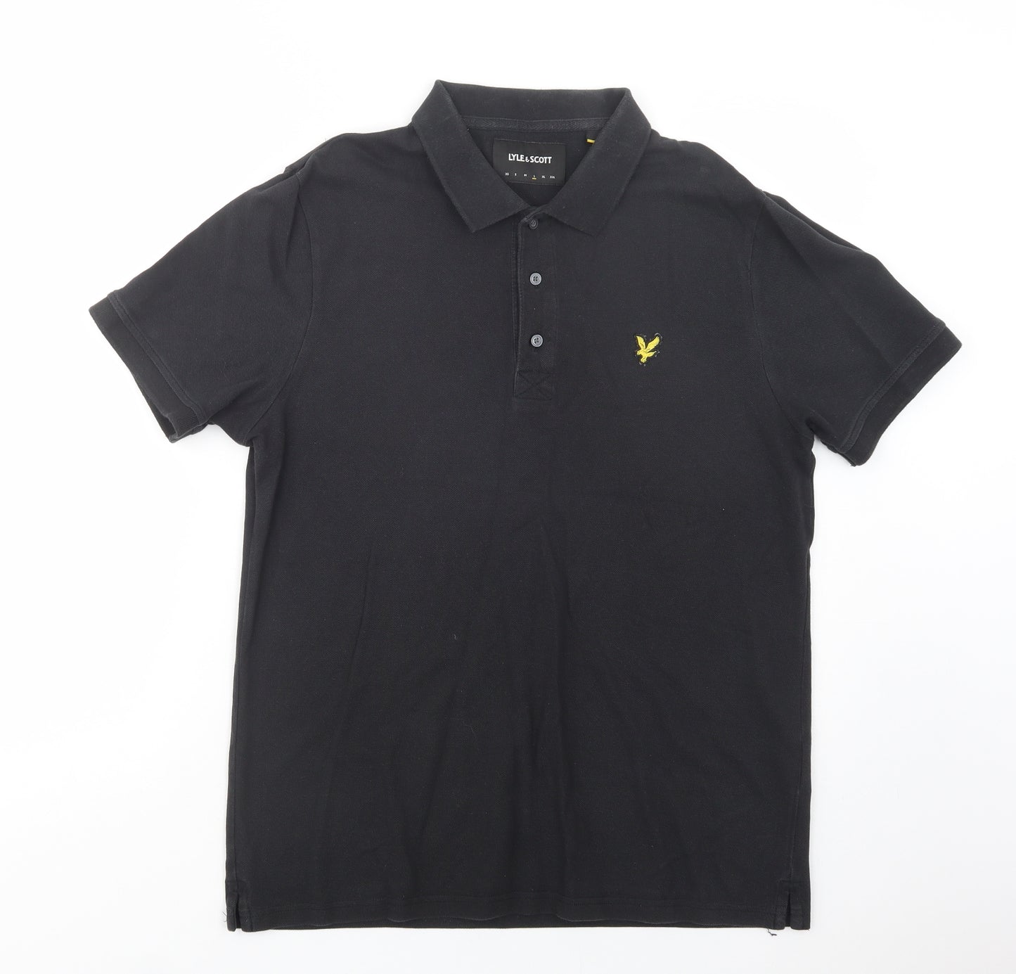 Lyle & Scott Mens Black  Cotton  Polo Size L Collared Button
