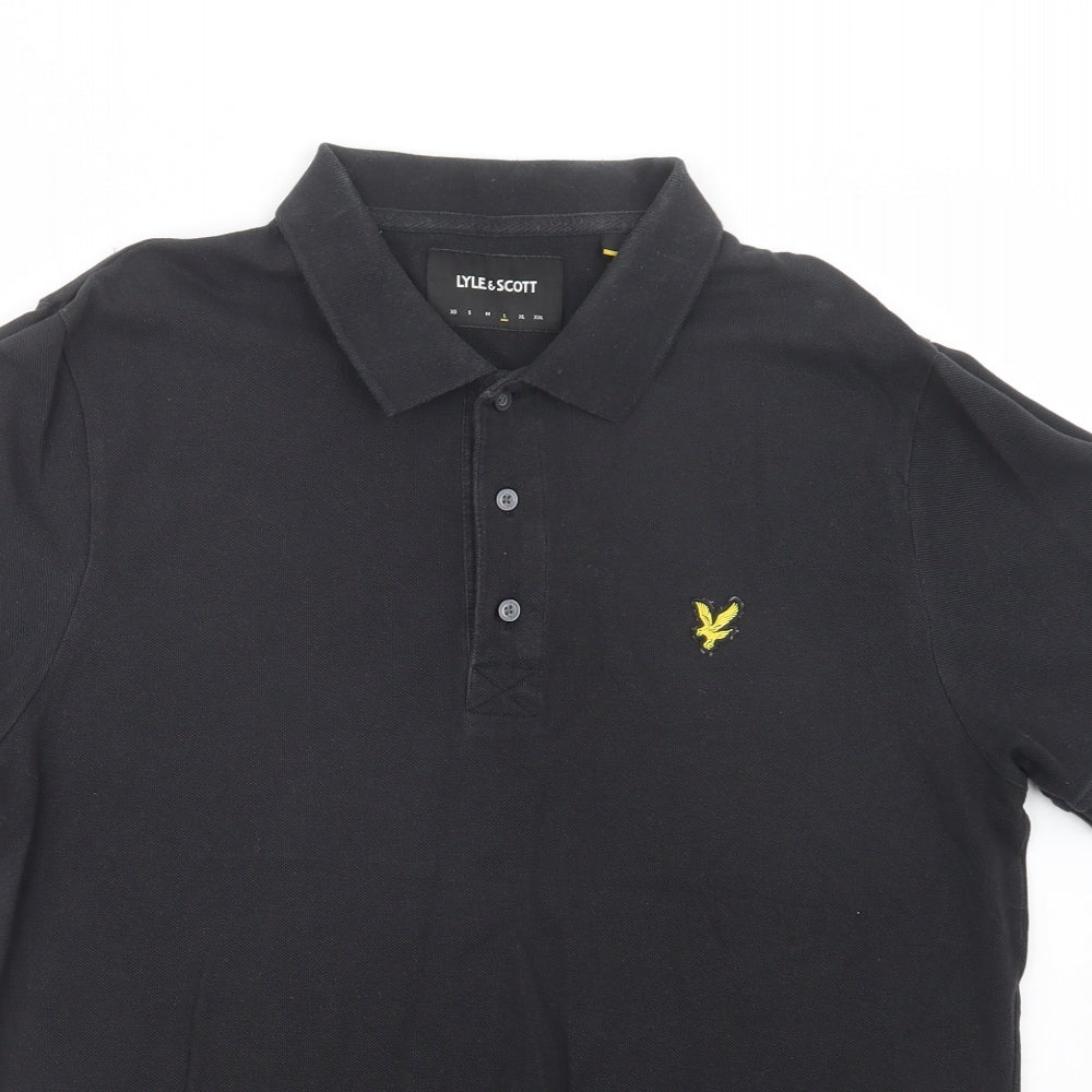 Lyle & Scott Mens Black  Cotton  Polo Size L Collared Button